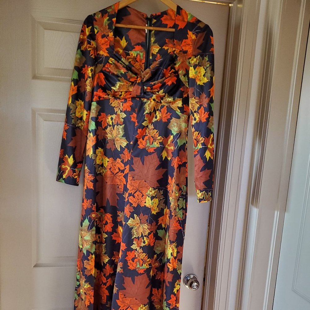 Vintage 70's fall foliage maxi dress
